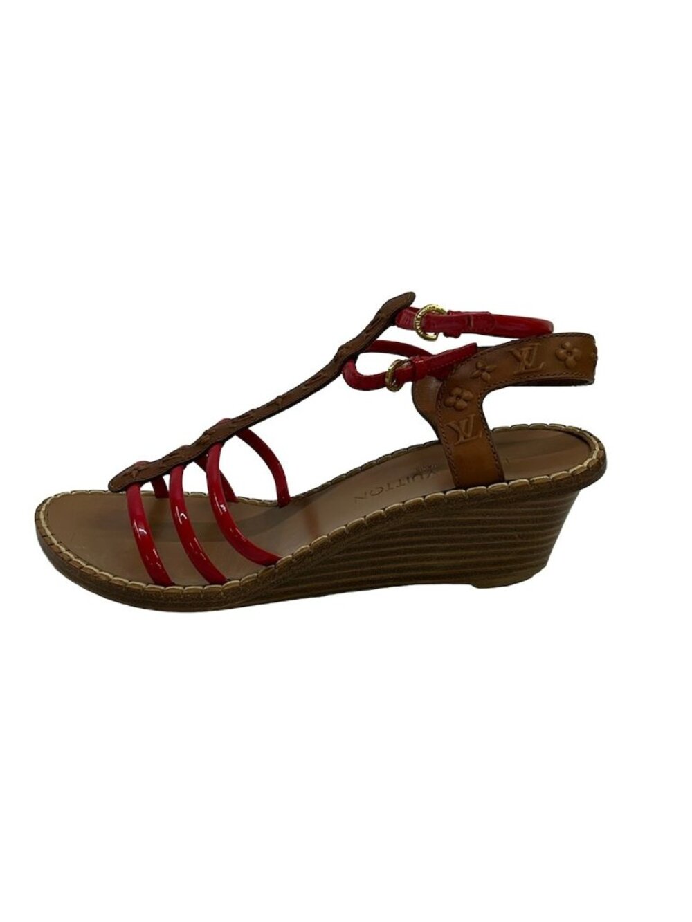 Louis Vuitton Sandals Brown Red Leather